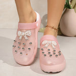 Pearls Bow Decor Platform Mules Sandals Women 2026 Anti Slip Sole Slip On Clogs Shoes Woman Breathable Thick Botom Beach Sandles