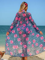 Blue Leopard Print Bikini Set Large Size Women Front Tie Push Up High Waist Swimsuit 2026 Long Sleeve Cover Up 3 Piece Swimsuit