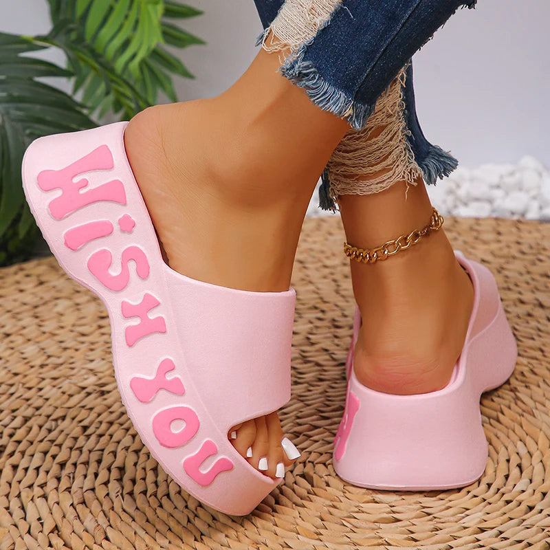 Thick Bottom Cloud Slippers Women Summer Fashion Print Wedge Platform Slides Woman Sandals 2025 Non-Slip Soft Sole Beach Shoes