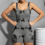 Women's Solid Colour Threaded Backless Yoga Suit U Neck Sleeveless Sports Jumpsuit Stretch Women Bodysuit Without Bust Pads