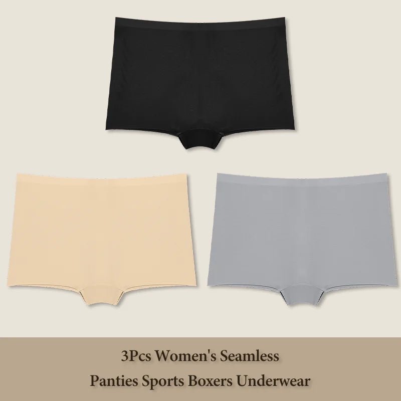 3Pcs Women's Seamless Panties Sports Boxer Underwear Female Solid Color Comfortable Briefs Cozy Lingerie Intimate Underpant S-XL