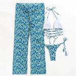 Floral Print 3 Piece Micro Thong Bikini Set Swimwear with Trousers Sexy Swimsuit Woman 2026 Bikinis Mujer Beachwear Bathing Suit
