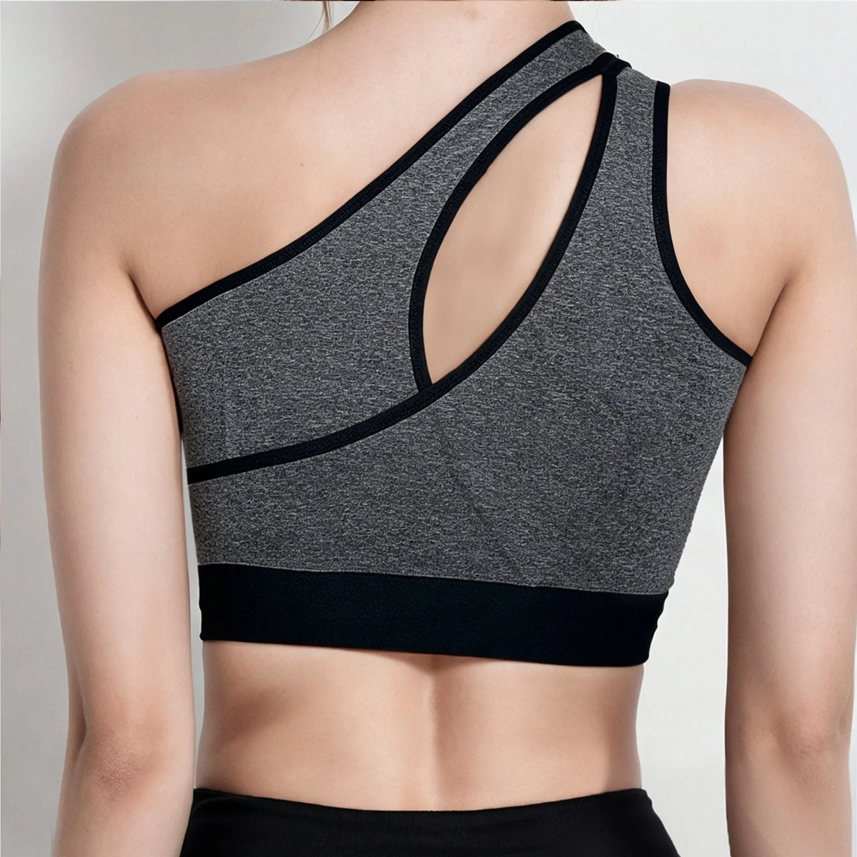 Women Sports Bra Asymmetric One Shoulder Hollow Out Design Yoga Bralette Seamless Breathable Workout Underwear For Gym Running