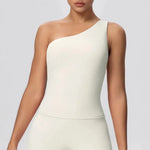 Women Seamless Cloud Feel One-Shoulder Waist-Cinching Yoga Vest Quick-Dry Slimming Sports Shaping Underwear Running Fitness Top