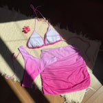 Women tie dye print bikinis sets 3pcs with mesh wrinkled perspective mini skirt swimsuit bathing suit beach outfits biquini