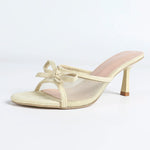 Summer New Style Mesh Breathable Round-toe Slip-on High-heeled Sandals with Bow Tie and Thin Heel Women's 7CM