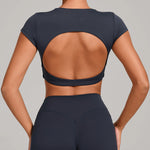 No Padded Women's Yoga T-shirt Short Sleeves Bra Backless Fitness Top Beautiful Back Gym Clothes Form-fitting Running Tee