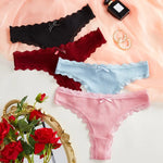 1pcs Plus Size Women's Low-Waist Thong Panty Cute Girl Style Seamless Bowknot Lace Panties Trim Lightweight Breathable Underwear