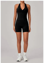 Women's Seamless Yoga Fitness Sets Sports Halter Neck Backless Vest Hip-lifting Slim Fit Shorts Suits Running Workout Gym Sets
