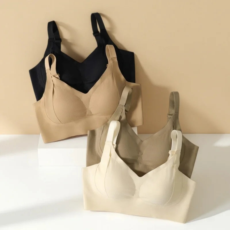 Seamless Push-Up Bras For Women Non-wire V-neck Bra Padded Underwear Sexy Lingerie Adjustable Wide Straps Intimates M-4XL