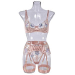 Toucheart 4-Piece Set Sexy Lingerie Set Embroidery Patchwork Mesh See-Through Exotic Underwear Women Garter Belt Underwear Suit