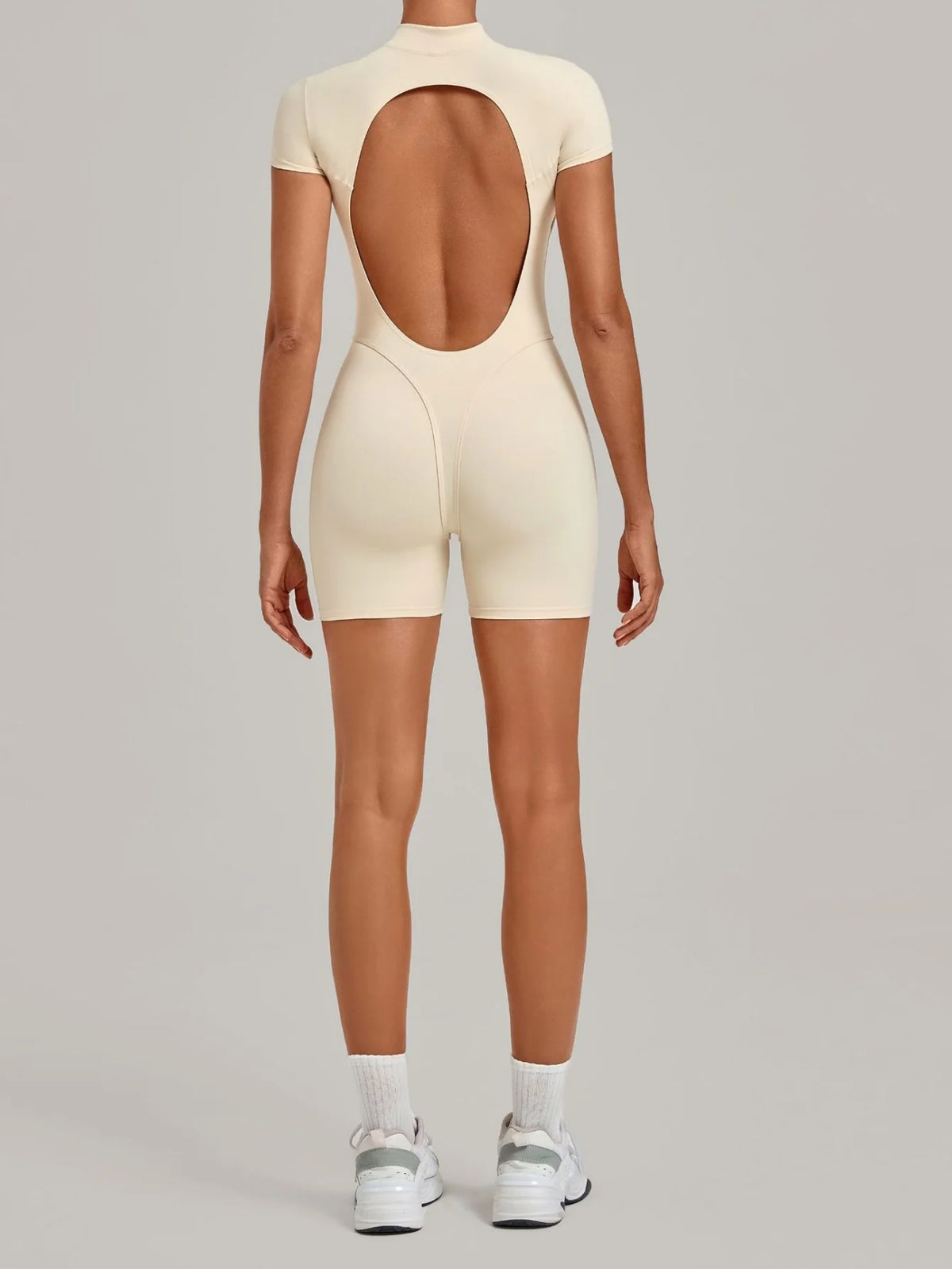 Half-zipper Slimming Yoga Jumpsuit Women Hollow Out Backless Sports One Piece Suits Short Sleeve Butt Lifting Tight Overalls