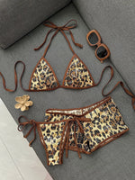 With Shorts Leopard Sequins Bikini Women Swimwear Female Swimsuit Three-pieces Bikini Set Bather Bathing Suit Swim Beachwear