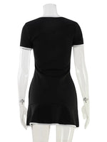 Ahagaga Fashion Women's Mini Dresses Solid Short Sleeves Bows Sheath Slim Fit Bodycon Hollow Out Summer Leisure Sports Vestidos