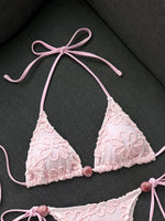 Sexy Yellow 3D Flower Micro Bikini 2026 Women Hole Out Stone Strap Push Up Bra Thong Swimsuit Holiday Bathing Suit Swimwear