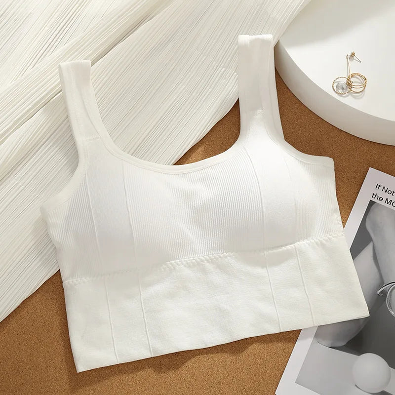 Women Crop Top Padded Tank Top Sports Bra Seamless Underwear Summer Fitness Casual Streetwear Camisole Removable Pads