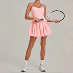 Women's Tennis Skirt Dress Sports Fitness Golf Beautiful Back Slim-fit One-Piece Training Workout Gym Anti-exposure Yoga Dress