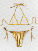 DEKA Gold Micro Bikini Set Rhinestones Swimsuit Push Up String Backless Bikinis Extreme Beach Outfits Swimwear Women Retro Bikin