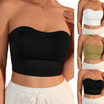 Women Strapless Bandeau Top Solid Color Sleeveless Cropped Tube Top Slim Fit Casual Bralette For Summer Invisible Wireless Bras