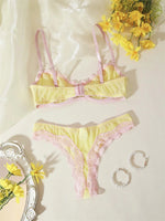 Female Sweet Mesh Lingerie Set Pink Lace Trim Bra and Panty Set Intimate 2 Pieces Women Underwear Cute Bow Sexy Boudoir Lingerie
