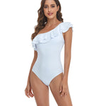Sexy Ruffle One Piece Swimsuit Thong Swimwear Women 2024 White Monokini Wine Red Swim Suits High Cut One Shoulder Bathing Suit