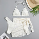2026 New 3 Pieces Set Swimsuit Women Thong Swimwear Sexy Micro Bikini Set With Sarong Skirt White Beachwear Bathing Suit Pink
