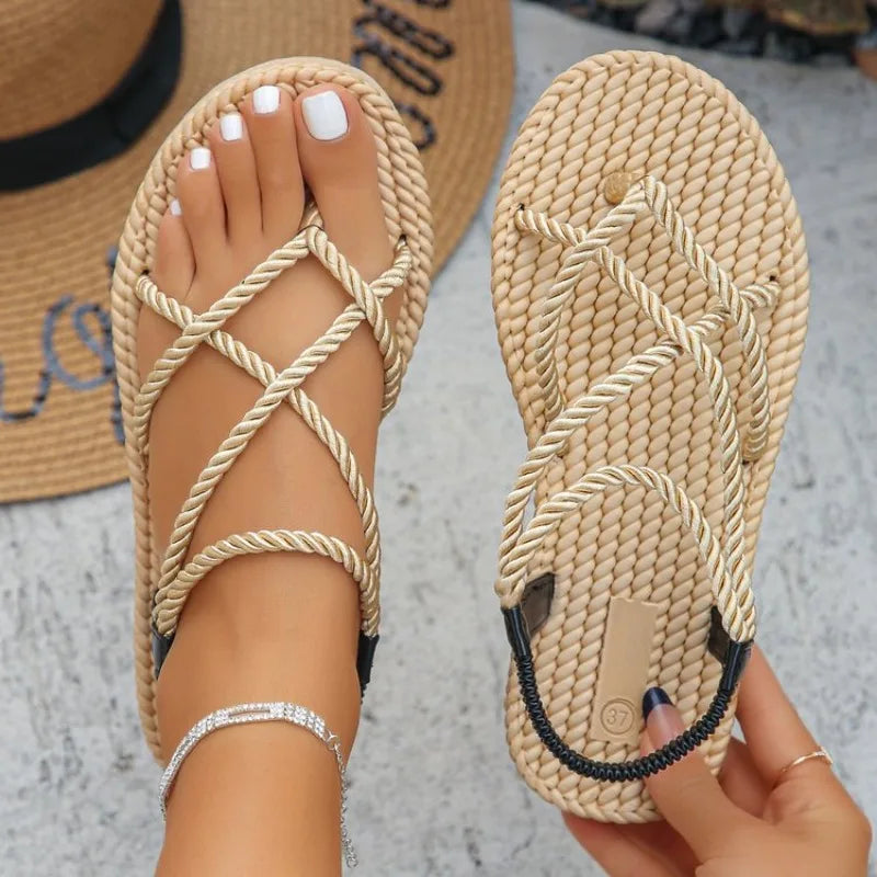 Women Shoes 2026 Summer Weave Non Slip Cross Tied Women Roman Sandals Womens Closed Toe Peep Toe Lightweight Beach Sandals