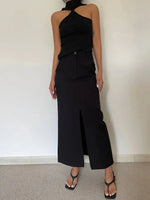WOMENGAGA Retro High Waist Half Skirt Girl Bifurcate Slim A-LINE Gray Skirts Fashion American Spicy Girls 2023 New 5P2F