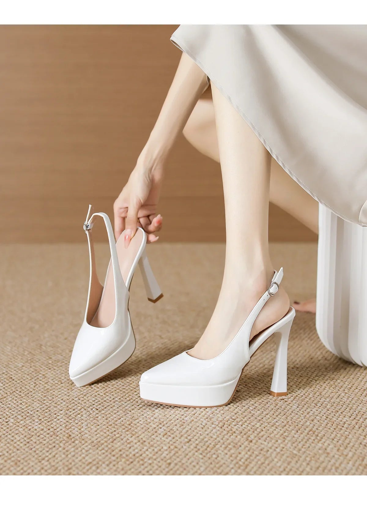 Baotou Slingbacks Sandals Women's Summer 2026 New Pointed Thin Heel High Heels for Ladies Waterproof Table Not Tired Foot Shoes