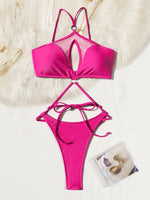 Sexy Hot Pink Mesh Patchwork Swimwear Women Hollow Out Backless Triangle Bikini Bathing Suit Holiday One Piece Swimsuit2026