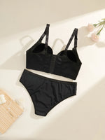 Solid Full Coverage Plus Size Women's Underwear Set Wide Panel Underwire Brassiere Large Bust Anti Sagging Lingerie