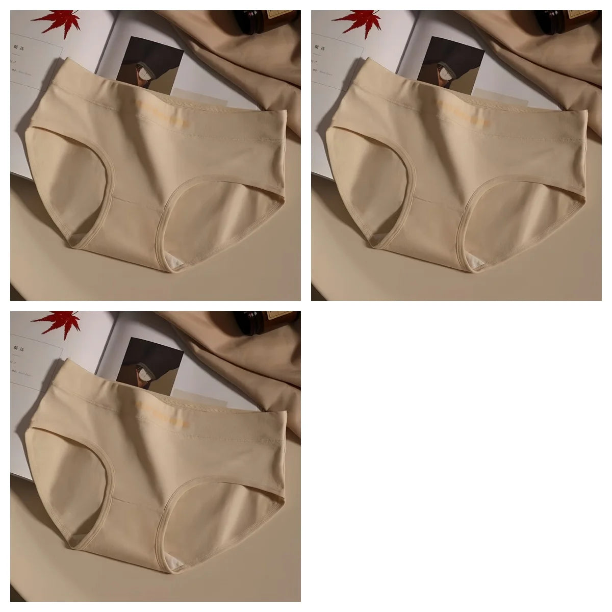 3Pcs/Set Women Soft Cotton Panties Mid Waist Briefs in Warm Tan Minimalist Intimates Breathable Stretch Underwear Size M-2XL