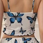 Two Pieces Set Women'S Pajama Shorts Suit Butterfly Pattern Underwear Pijama Lingerie Camisoles Shorts Set Nighty Ladie Homewear
