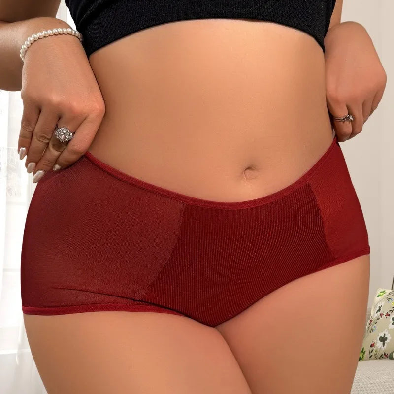 High-Quality Plus Size Women's Briefs Mid-Rise Solid Color Cotton Crotch Soft Breathable Seamless Comfortable Casual Underwear