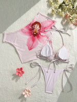 DEKA Flower Printed Short Sleeve Bikini Female Swimsuit Women Swimwear Three-pieces Bikini set Bather Bathing Suit Swim