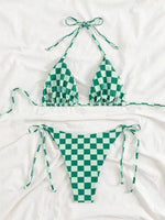 Sexy Pink Plaid Micro Bikini 2026 Women Halter Push Up Bra Tie Side Thong Swimsuit Brazilian Beach Bathing Suit Swimwear Biquini