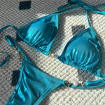 PU Faux Leather Halter Mini Thong Bikini Women Swimwear Female SwimsuitTwo-Pieces Bikini Set Bather Bathing Suit Swim V5206W