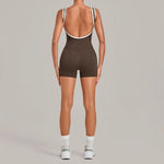 Women's Seamless Yoga Jumpsuits Sports Fitness Gym Sleeveless Backless Hip-lifting Shorts One-piece Training Workout Jumpsuit