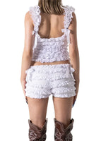 2 Piece Sets Women's Layered Ruffle Lace Sleeveless Vest Tops and Bow Shorts Sets 2024 Summer Casual Gothic Y2K Loungewear