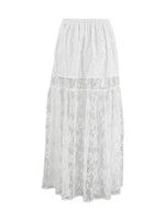 Women See-Through Lace A-Line Skirts Casual Summer Solid Color Elastic Waist Long Skirt for Beach Vacation Club