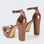 Gold Size35-42 Sandals Women's Thick Heel Square Head Buckle Waterproof Table Open Toe Hollow Word with High Heel Sandals