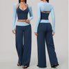 Women 2/3Piece Yoga Set Fitness Suit Gym Clothing Workout Tracksuit Sportswear Colorblock Halter Long Sleeve Top Wide Leg Pants