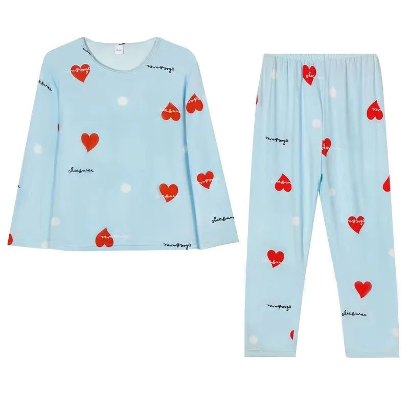 Women Pajamas Plus Size Long Sleeve Student Loungewear Spring Fashion Breathable Print Pullover Top Trouser Set Can Be Worn Outs