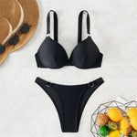 Solid Black Push Up Bikinis Sets Swimsuit Women 2026 Ladies Metal Ring Swimwear Underwired Bathing Suit Brazilian Biquinis Swim