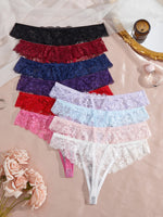 10Pcs/Set Women Lace Panties Sexy Low Waist Thong Hollow Out Soft Breathable Lingerie Female Underwear XS-L