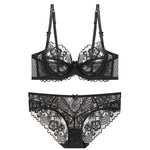Ultra Thin Lingerie Set, French Lace Underwire Bra for Large Boobs Push Up & Gather, Sexy Pure Design, Breathable Comfort MOYISU