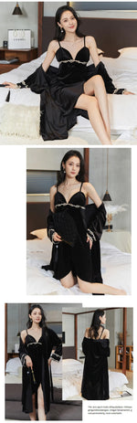 Gold velvet pajamas, autumn and winter sexy suspender nightgown, nightgown set with chest pad, large size home clothes