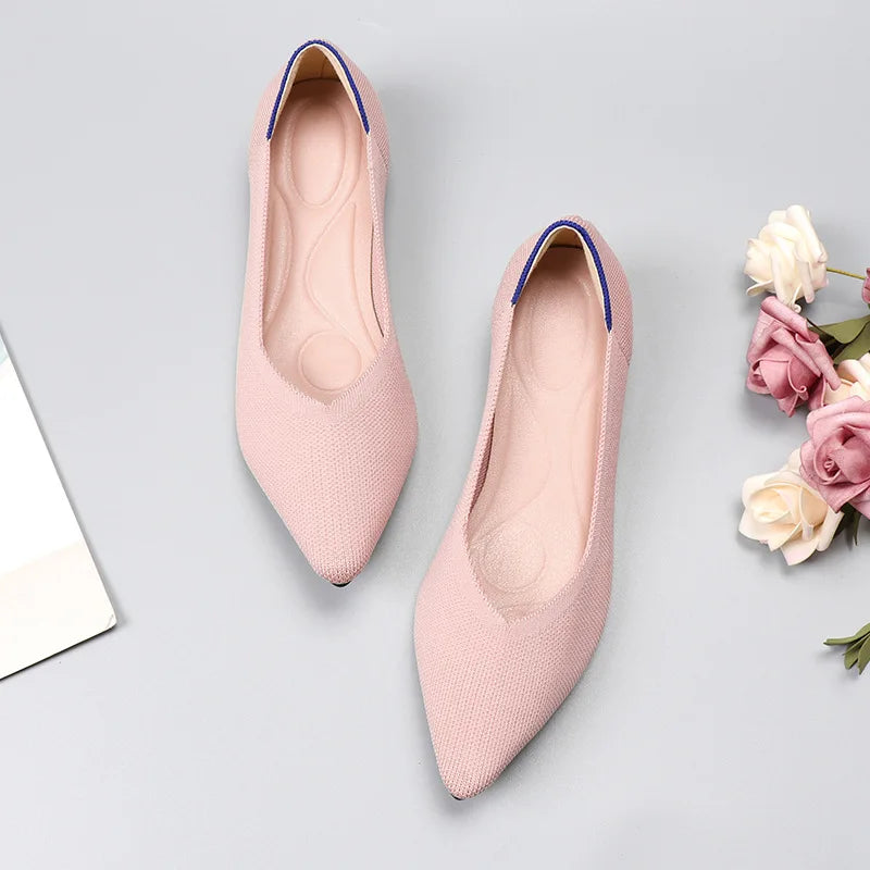 Women's Shoes Mesh Breathable Pointed Toe Flat 2026 Fashion Soft Bottom Knitted Shoes Female Casual Slip on Footwear Loafers
