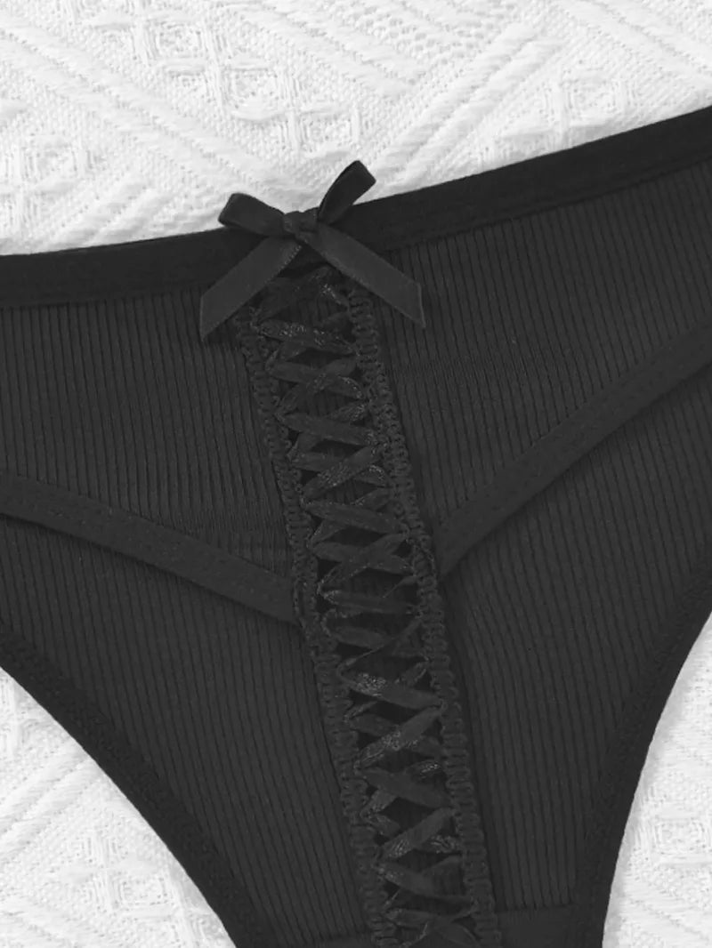 1pcsWomen Low Rise Sexy Thongs Comfortable Bow New Fashion Bandage Female G-string Intimate Lingerie Solid T-back