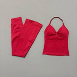 2 Piece Yoga Flares Leggings Set Seamless Women Gym Tank Top and Booty Lift Fitness Flared Pants Open Back Workout Sports Suit